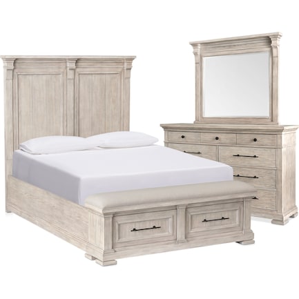 Asheville 5-Piece Queen Storage Bedroom Set with Dresser and Mirror - Sandstone