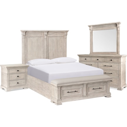 Asheville 6-Piece King Storage Bedroom Set with Dresser, Mirror, and Charging Nightstand - Sandstone