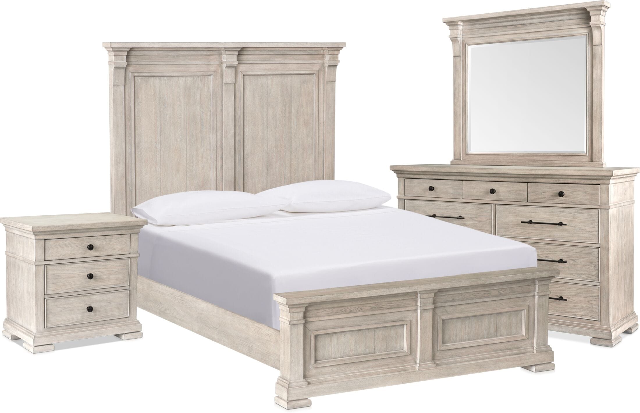 Asheville 6-Piece Panel Bedroom Set with Dresser, Mirror, and 