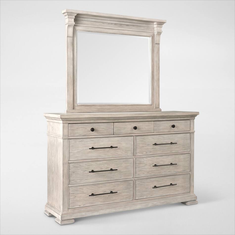 Asheville 6Piece Queen Storage Bedroom Set with Dresser, Mirror, and