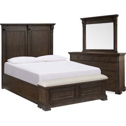 Asheville 5-Piece King Storage Bedroom Set with Dresser and Mirror - Tobacco