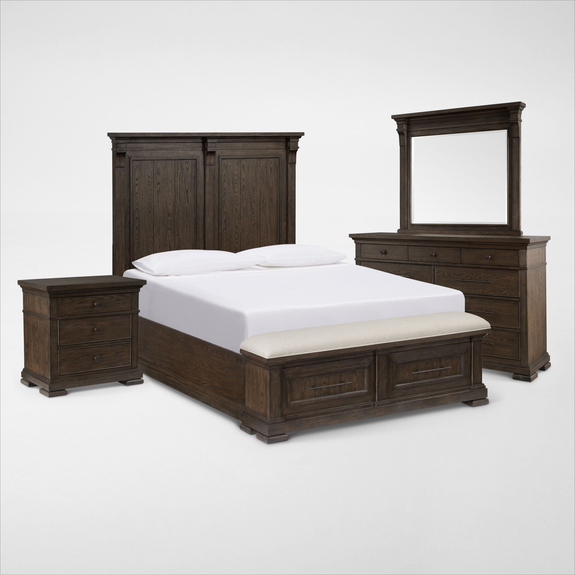 Asheville 6-Piece Storage Bedroom Set with Dresser, Mirror, and ...