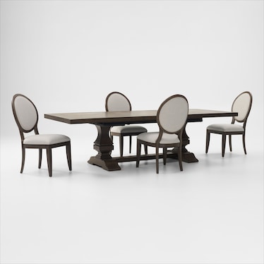 Asheville Rectangle Extendable Dining Table with 4 Oval-Back Side Chairs - Tobacco