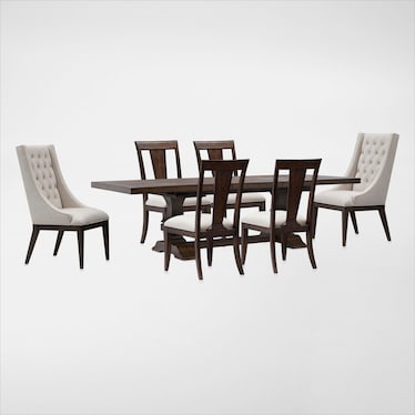 Asheville Rectangle Extendable Dining Table with 4 Splat-Back Side Chairs and 2 Host Chairs