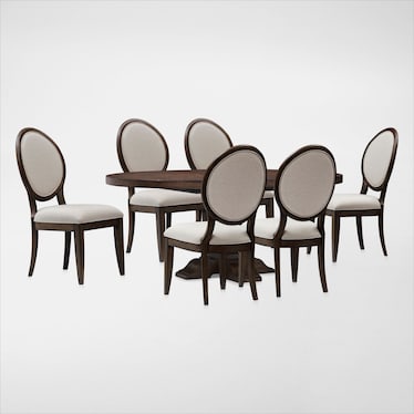 Asheville Round Extendable Dining Table with 6 Oval-Back Side Chairs - Tobacco