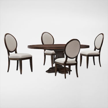 Asheville Round Extendable Dining Table with 6 Oval-Back Side Chairs - Tobacco