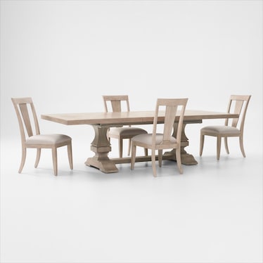 Asheville Rectangle Extendable Dining Table with 4 Splat-Back Side Chairs - Sandstone