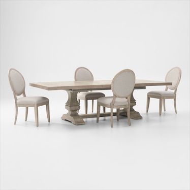 Asheville Rectangle Extendable Dining Table with 4 Oval-Back Side Chairs