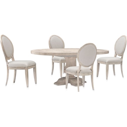 Asheville Round Extendable Dining Table with 4 Oval-Back Side Chairs