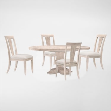 Asheville Round Extendable Dining Table with 4 Splat-Back Side Chairs - Sandstone