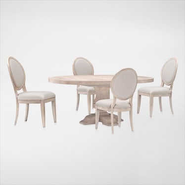 Asheville Round Extendable Dining Table with 4 Oval-Back Side Chairs - Sandstone