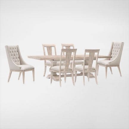 Asheville Rectangle Extendable Dining Table with 4 Splat-Back Side Chairs and 2 Host Chairs - Sandst