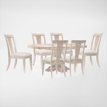 Asheville Round Extendable Dining Table with 6 Splat-Back Side Chairs - Sandstone