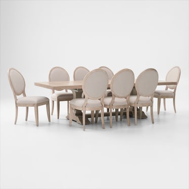 Asheville Rectangle Extendable Dining Table with 8 Oval-Back Side Chairs - Sandstone