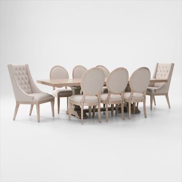 Asheville Rectangle Extendable Dining Table with 6 Oval-Back Side Chairs and 2 Host Chairs - Sandsto