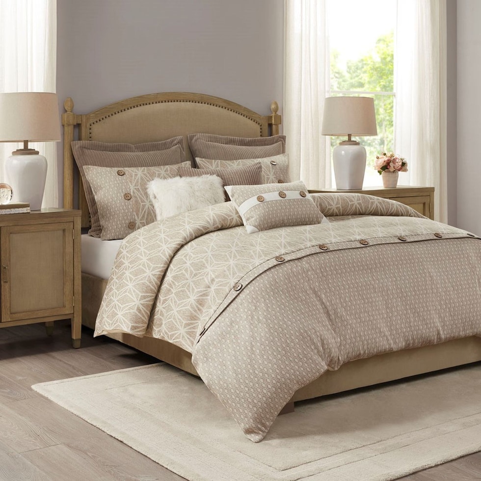 aubrey light brown king bedding set   