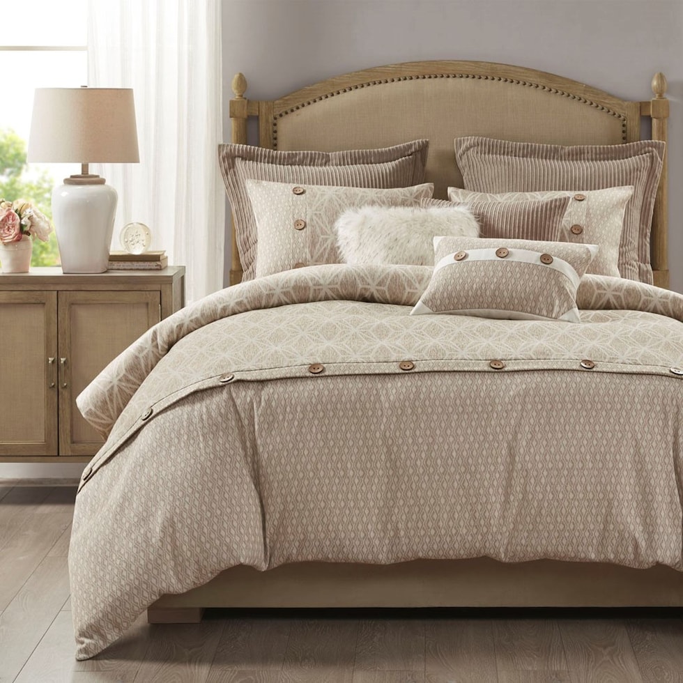 aubrey light brown king bedding set   