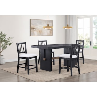 Auburn Counter-Height Dining Table and 4 Spindle-Back Stools - Black