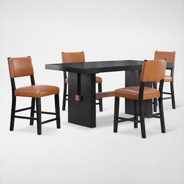 Auburn Counter-Height Dining Table and 4 Upholstered Stools