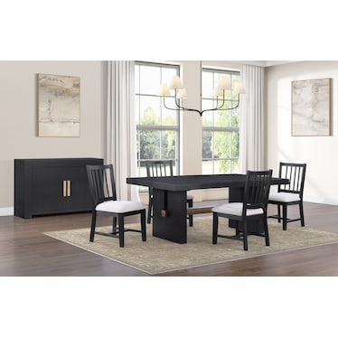 Auburn Dining Table and 4 Spindle-Back Dining Chairs - Black