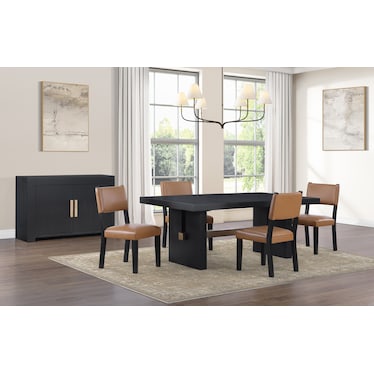 Auburn Dining Table and 4 Upholstered Dining Chairs - Black