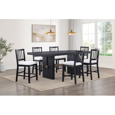 Auburn Counter-Height Dining Table and 6 Spindle-Back Stools - Black