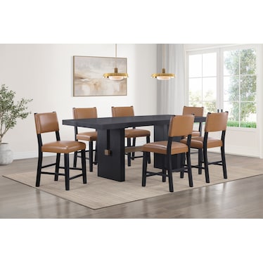 Auburn Counter-Height Dining Table and 6 Upholstered Stools - Black