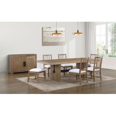 Auburn Dining Table and 6 Spindle-Back Dining Chairs - White/Natural Legs