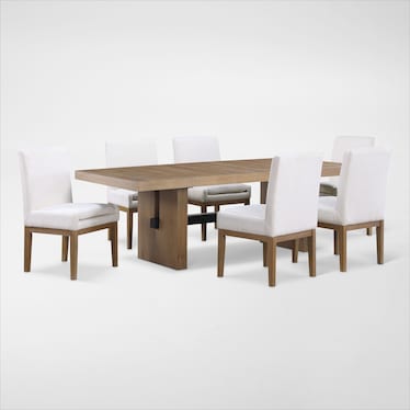 Auburn Dining Table and 6 Host Chairs - White/Natural Legs