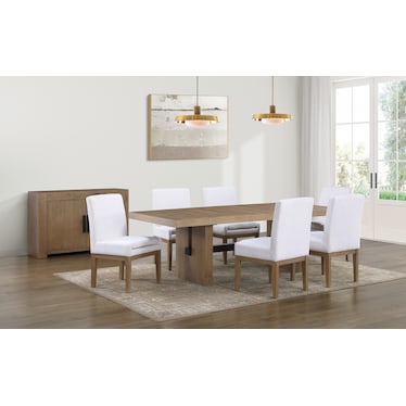 Auburn Dining Table and 6 Host Chairs - White/Natural Legs