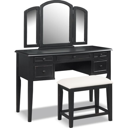 Audrina Vanity with Stool - Black