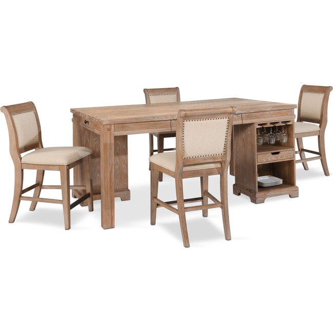 Dining Room Furniture - August Counter-Height Island and 4 Upholstered Stools