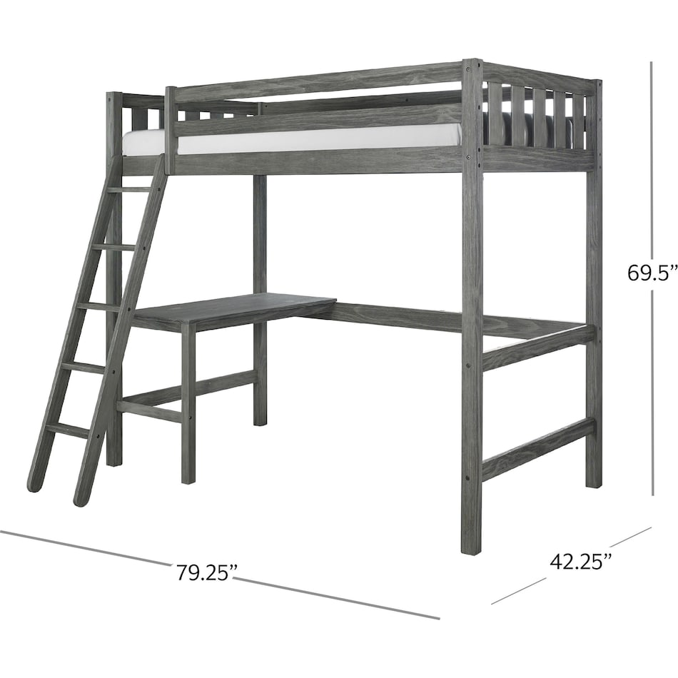 averill gray twin loft bed with desk   