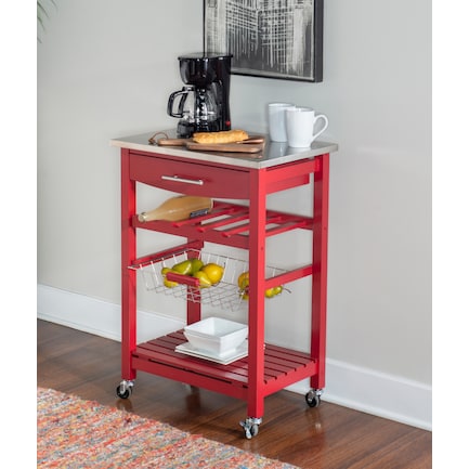 Avon Stainless Steel Kitchen Cart -Red