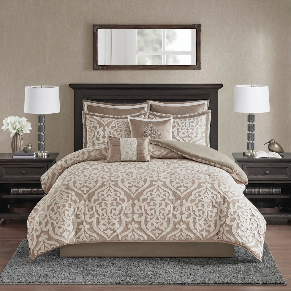 barker light brown king bedding set   