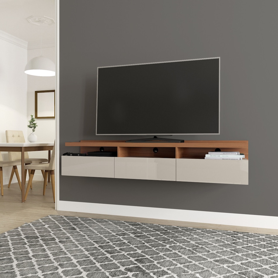 barlow maple off white entertainment wall unit   