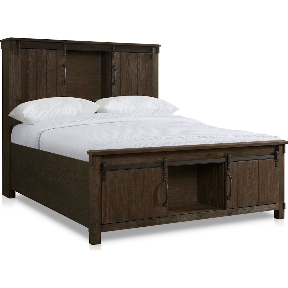 barn door dark brown king bed   