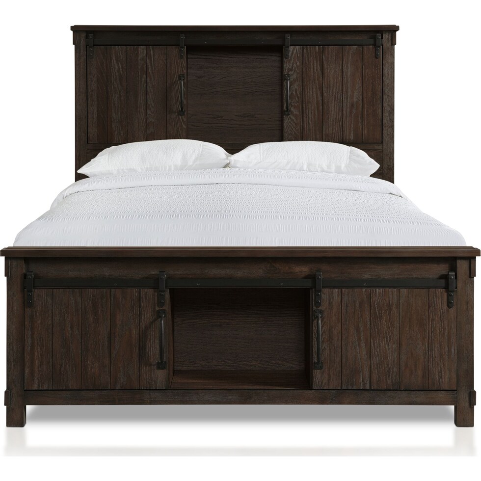 barn door dark brown king bed   