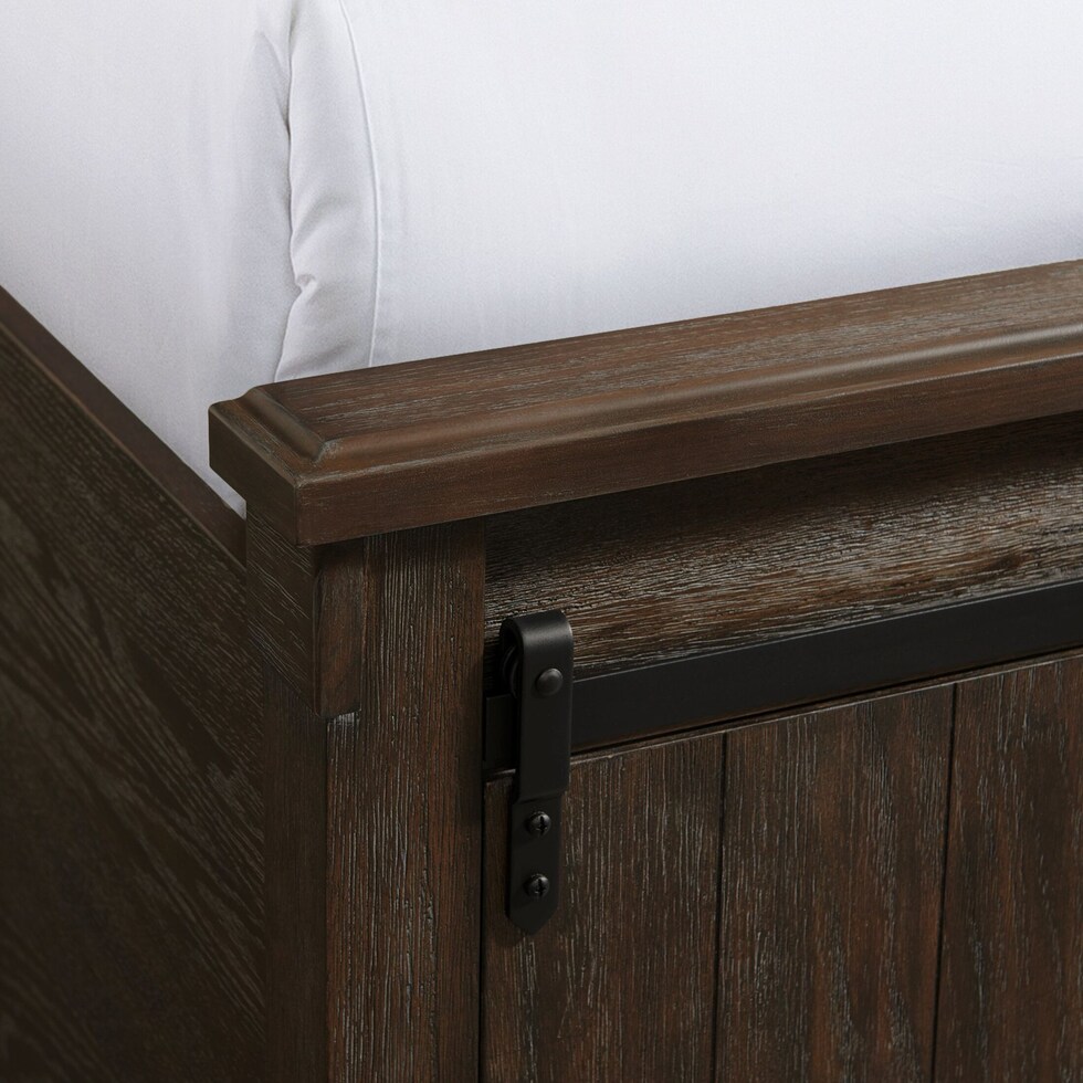 barn door dark brown king bed   