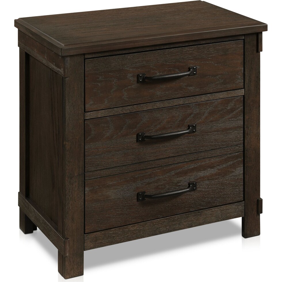 barn door dark brown nightstand   