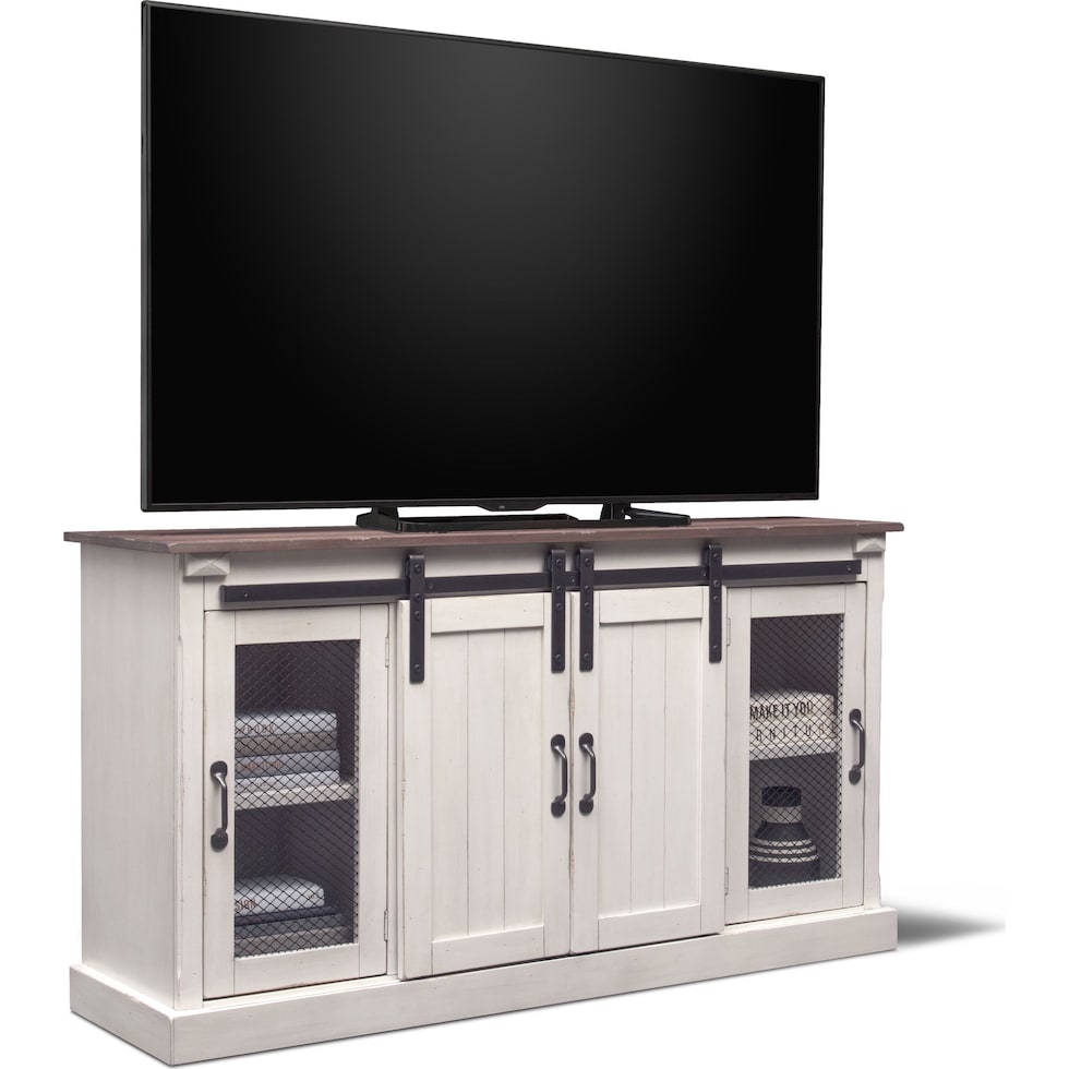 barn door white tv stand   