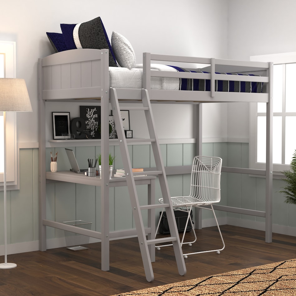 bassel gray twin loft bed with desk   