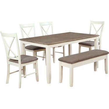 Bassett Dining Table, 4 Chairs and Bench