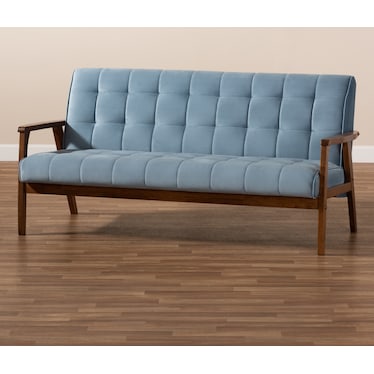 Belinda Sofa - Light Blue/Walnut