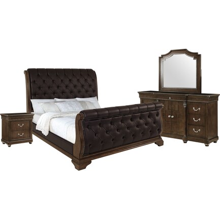 Belmont 6-Piece King Bedroom Set with Nightstand, Dresser and Mirror