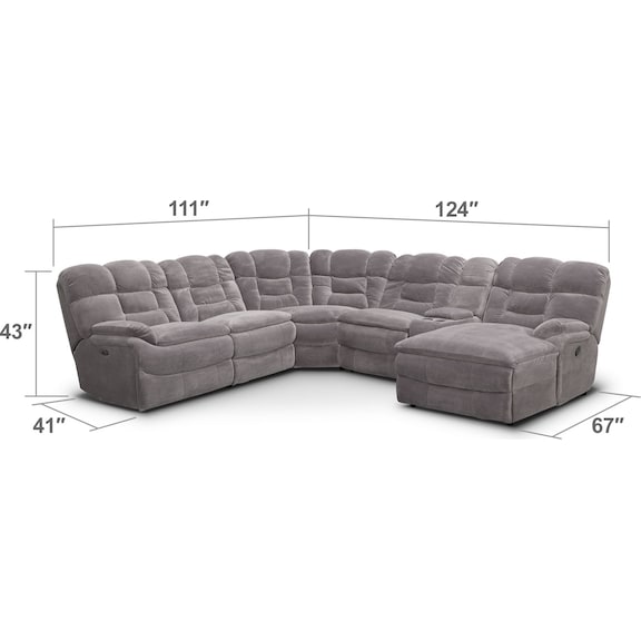Living Room Furniture - Big Softie 6-Piece Power Reclining Sectional with Chaise and 2 Reclining Seats