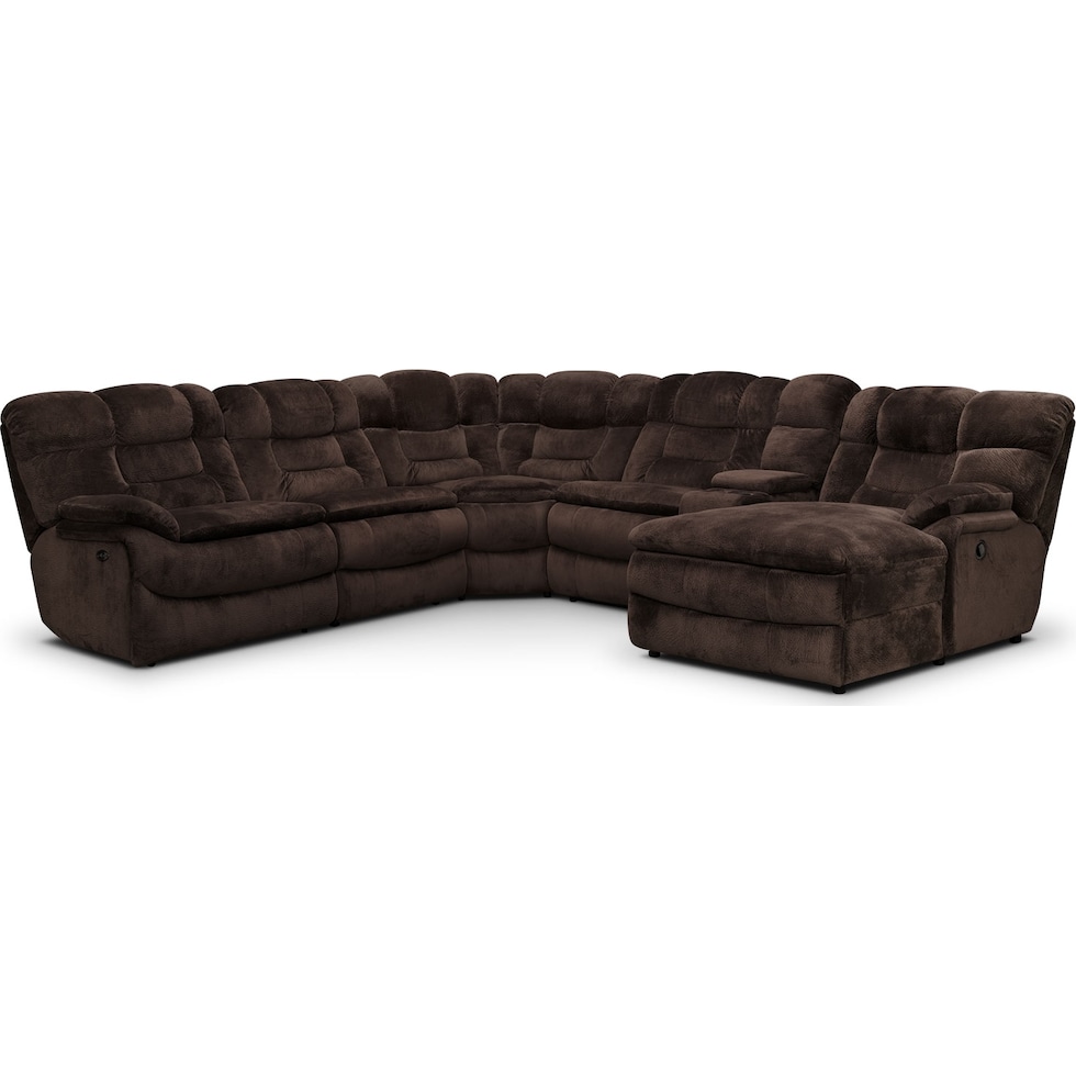 big softie dark brown  pc power reclining sectional   