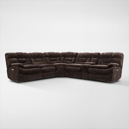 Big Softie 6-Piece Dual-Power Reclining Sectional with 2 Reclining Seats - Chocolate