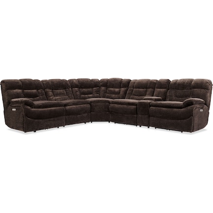 Big Softie 6-Piece Dual-Power Reclining Sectional with 3 Reclining Seats - Chocolate