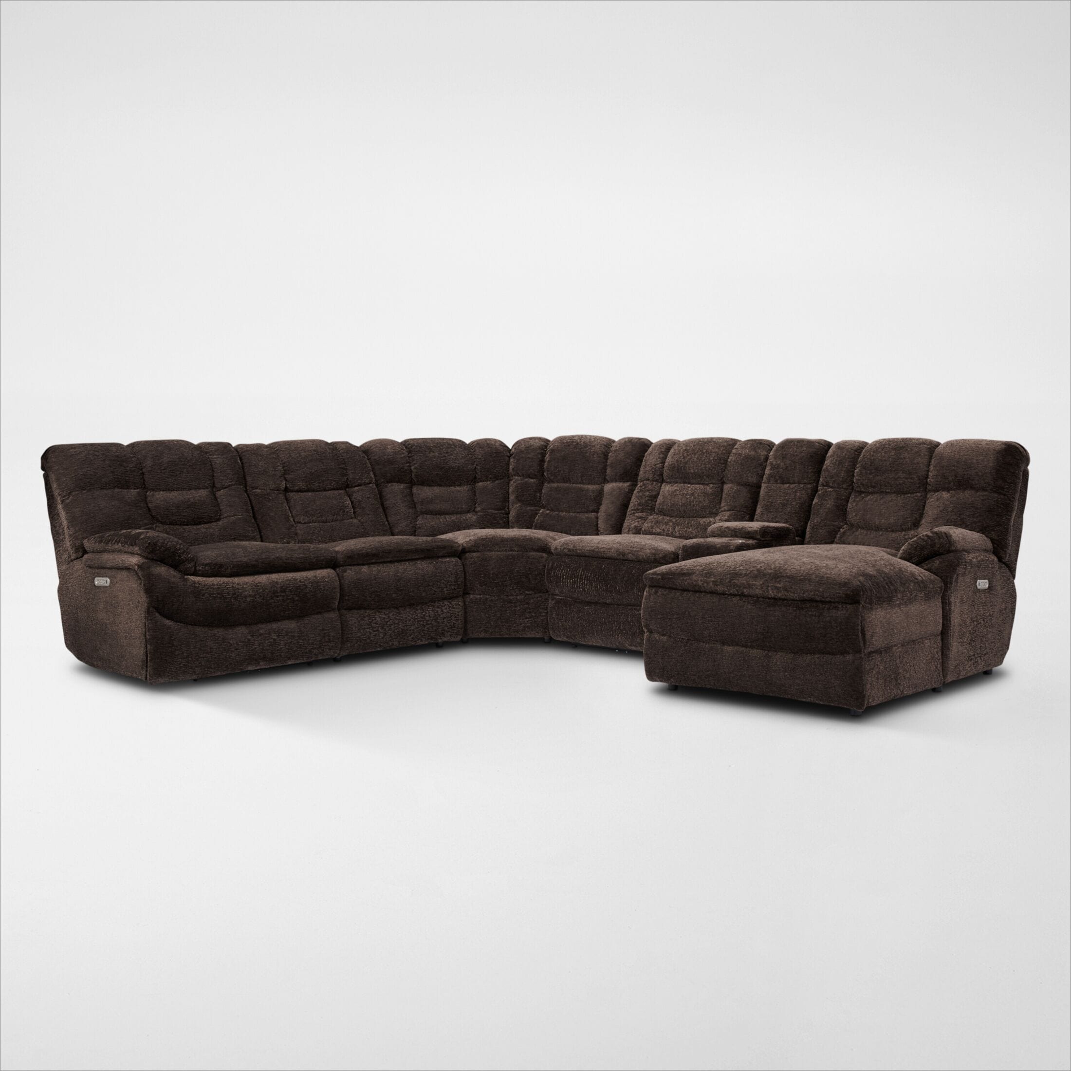 Big Softie 6 Piece Dual Power Reclining Sectional with Right Facing Chaise in Chocolate American Signature Furniture